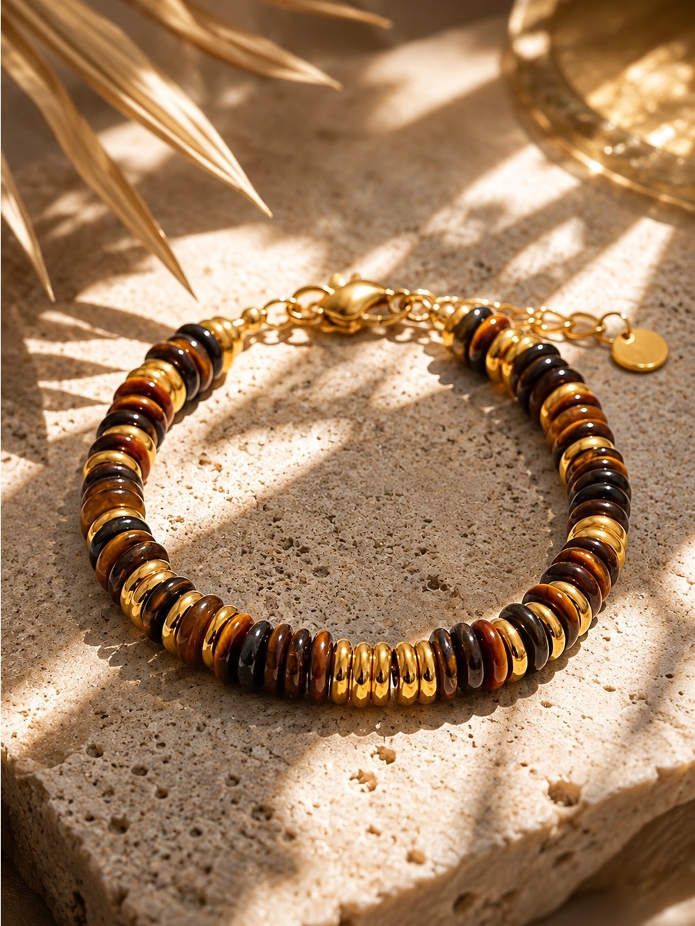 Gold and Brown Stacked Bead Bracelet